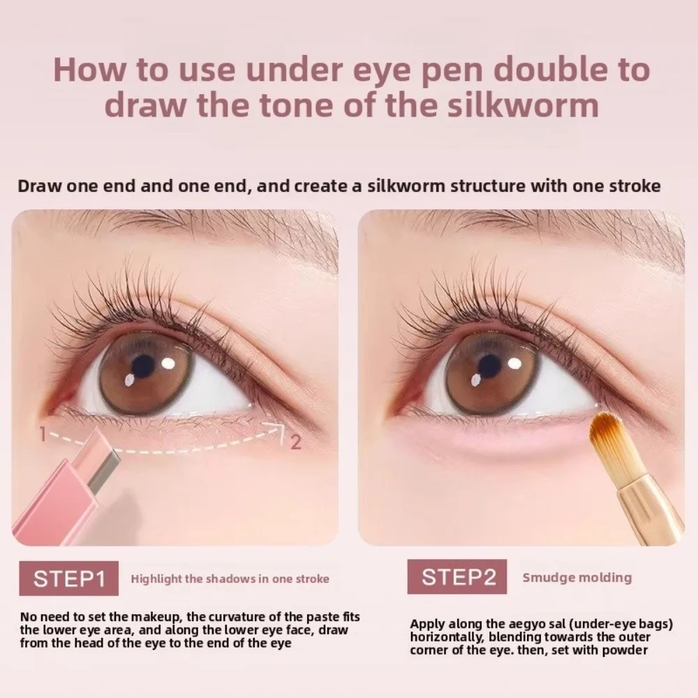 Lápiz de gusano de seda de doble punta, herramienta de maquillaje de ojos, resaltador multifuncional, pluma de maquillaje con pincel, barra de maquillaje abrillantador de ojos