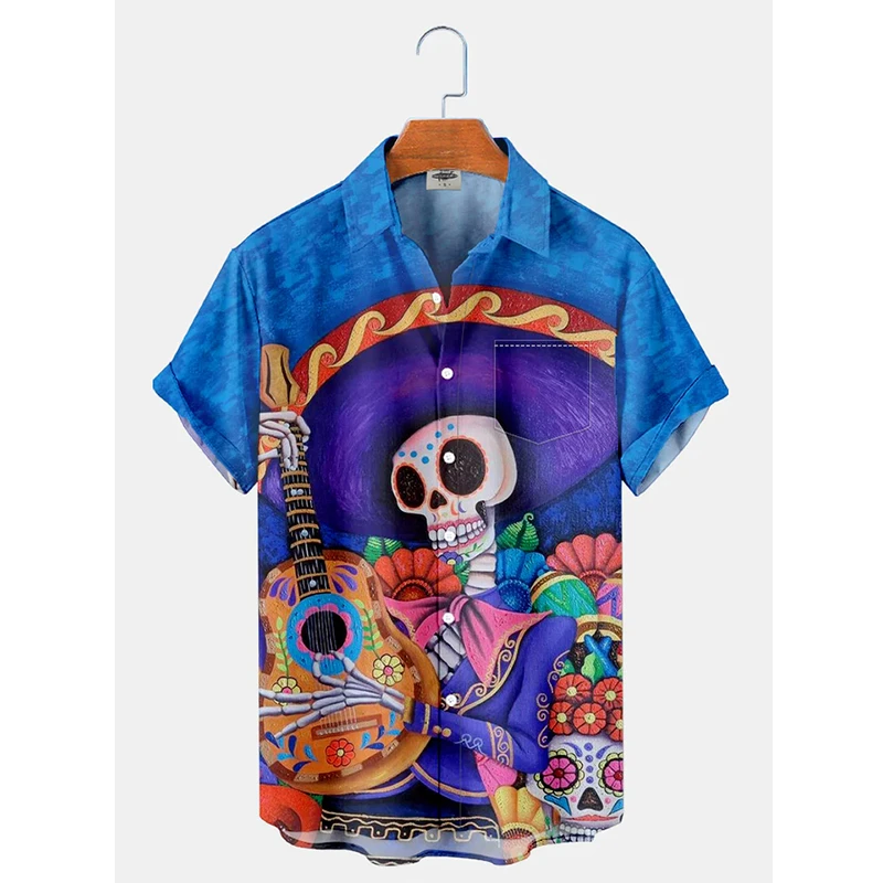 

Vintage Skull Floral Graphic Men's Shirts Funny Skull 3D Print Streetwear Short Sleeve Hawaiian Blouse Print Lapel Shirt For Men