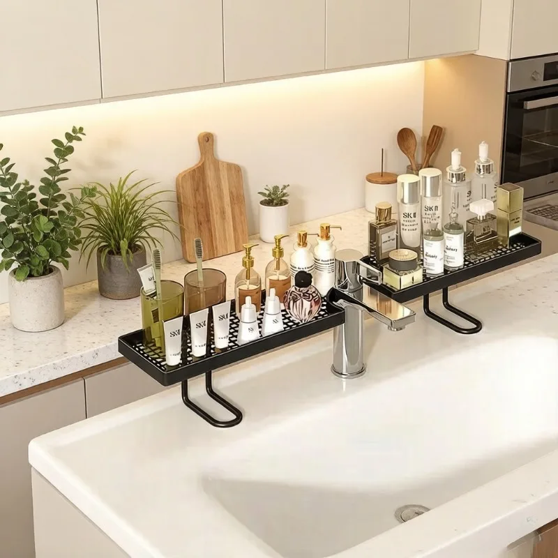 Luxury Simple Sink Storage Rack, No-Drill Bathroom Vanity Organizer for Toiletries and Skincare Products