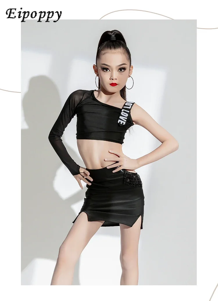 

Latin Dance Wear Girls Racing Suit Black Practice Clothes Performance Clothes Dance Skirt