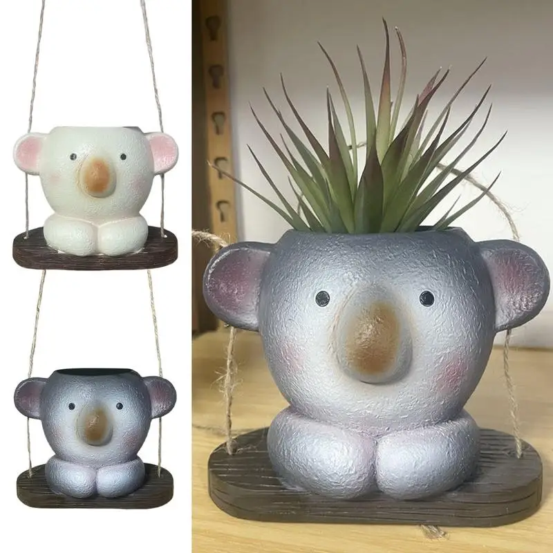 Smilling Flower Pot Cute Koala Face Plant Swing Pot For Flowers Indoor Outdoor Flower Pot Decor Novelty Garden Ornaments