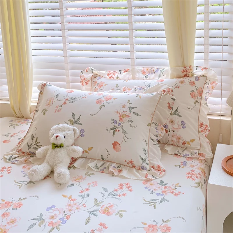 Bonenjoy 2pcs Pillowcase 100% Cotton Pillow Cover Floral Style Pillowslip Ruffles Cushion Cover Pillow Case fundas de almohada