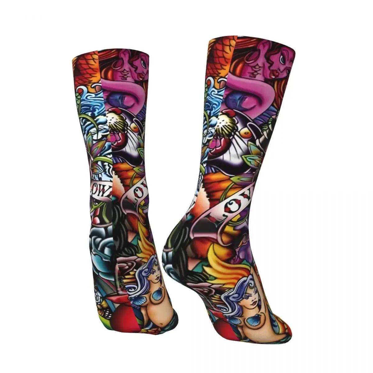 Retro Tattoo Collage Men's compression Socks Unisex Harajuku Seamless Printed Novelty Crew Sock