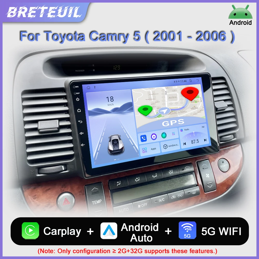 Para Toyota Camry 5 XV 30 2001 2002 2003 2004 2005 2006, sistema multimédia automóvel Android com ecrã táctil, GPS, CarPlay e CarSystems.