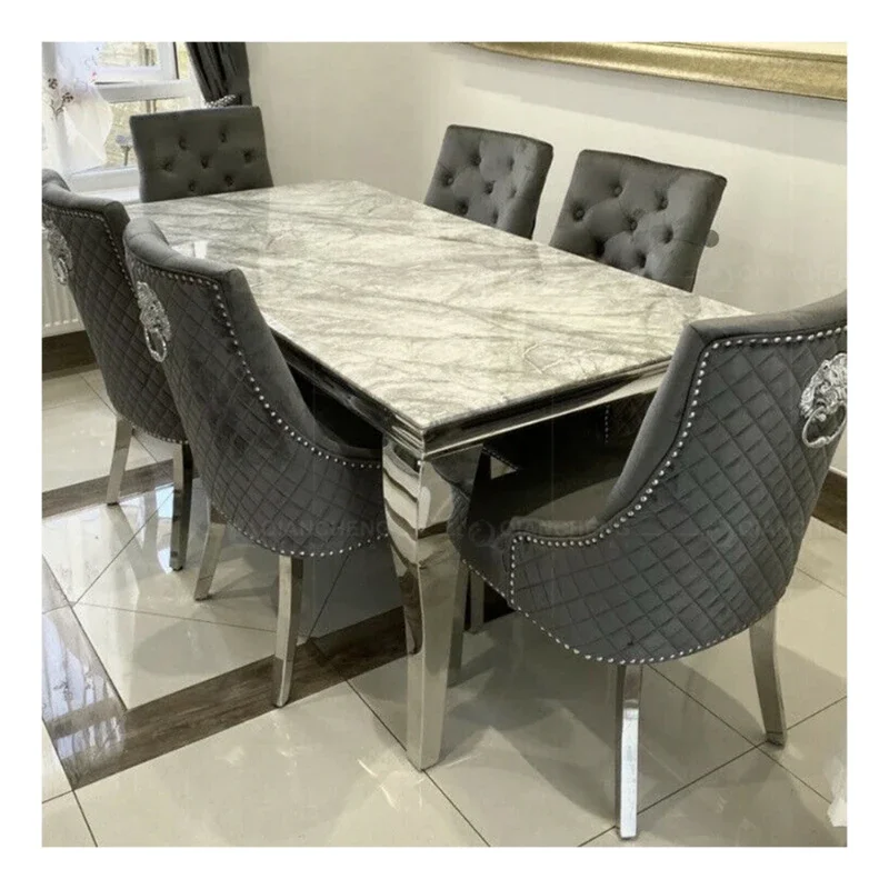 

New Design Luxury Customized Rectangular 8 Seater Metal Stone Italian Modern Dinning Tables Luxury Marble Dining Tables