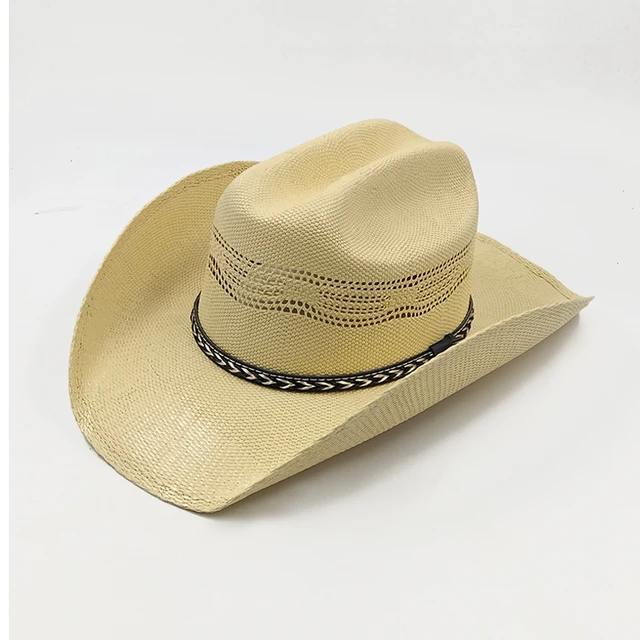 Męski kartonowy kapelusz słomkowy z dużym rondem Western Cowboy Straw Hat dla mężczyzn i kobiet Letni kapelusz przeciwsłoneczny na zewnątrz Podwójnie wklęsły kowbojski kapelusz