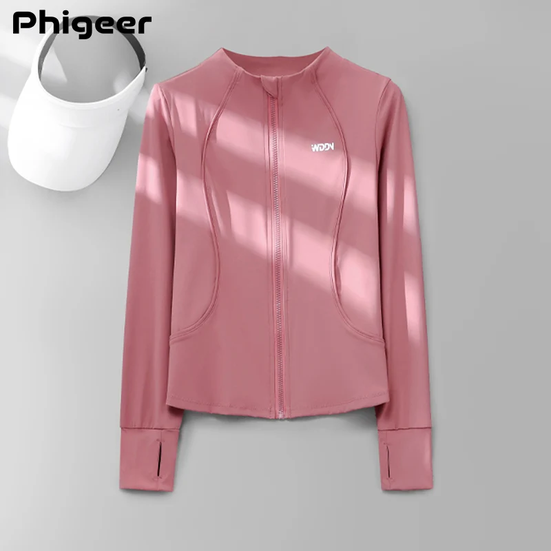 Women's UPF50+ Sun Protection Jacket Long Sleeve Zipper Running Fitness Sports Top Women Coat Outdoor Sportswear Gym Cycling