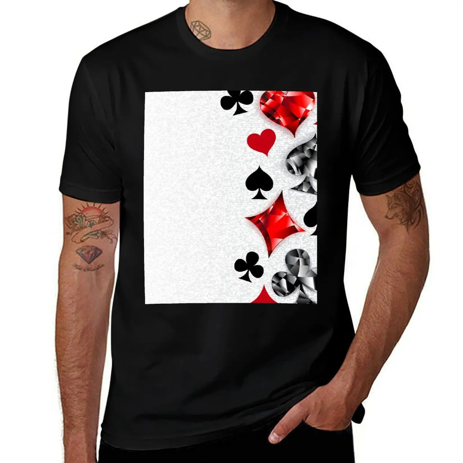 Gray Background with Polygonal Playing Cards Symbols T-Shirt essential t shirt man t shirts for men casual T-shirt