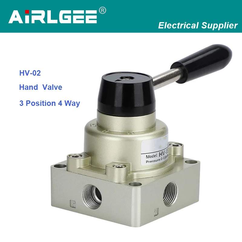 HV-02 Pneumatic Hand Valve Air Switch 3 Position 4 Ways Manual Control Valve