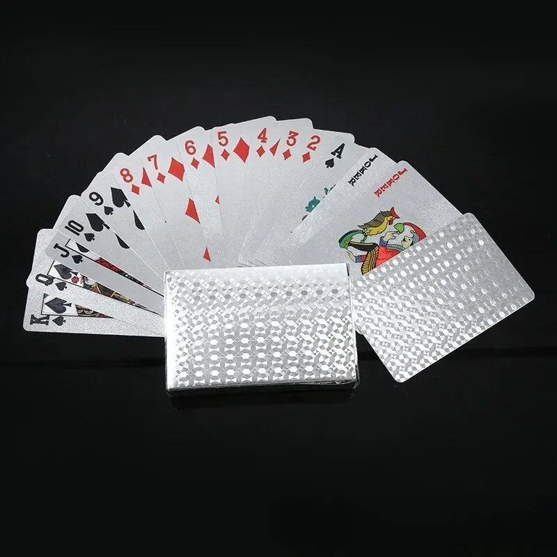 Carte da gioco in lamina d\'argento Gioco da poker Collezione regalo da poker in plastica impermeabile Attività per feste festive Scacchi e souvenir