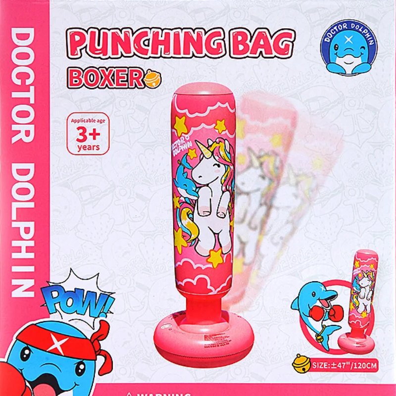 

1.2M Cute Pink Thickened Fitness Kids Inflatable Tumbler Standing Boxing Post Inflatable Sandbag Unicorn Sandbag Toy
