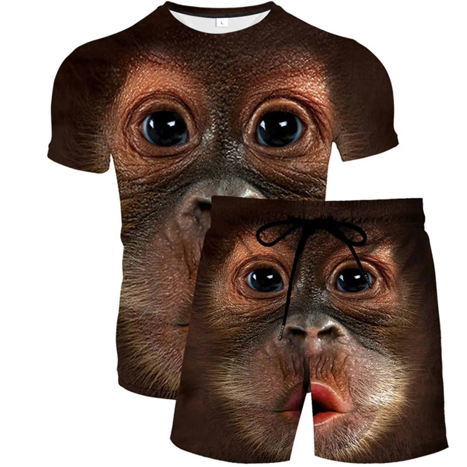 Monkey Animal Tracksuit Gorilla 3D Print Men's Beach Suit Short Sleeve T-Shirts Shorts Sets Street Sportswear Kid Suits Clothing