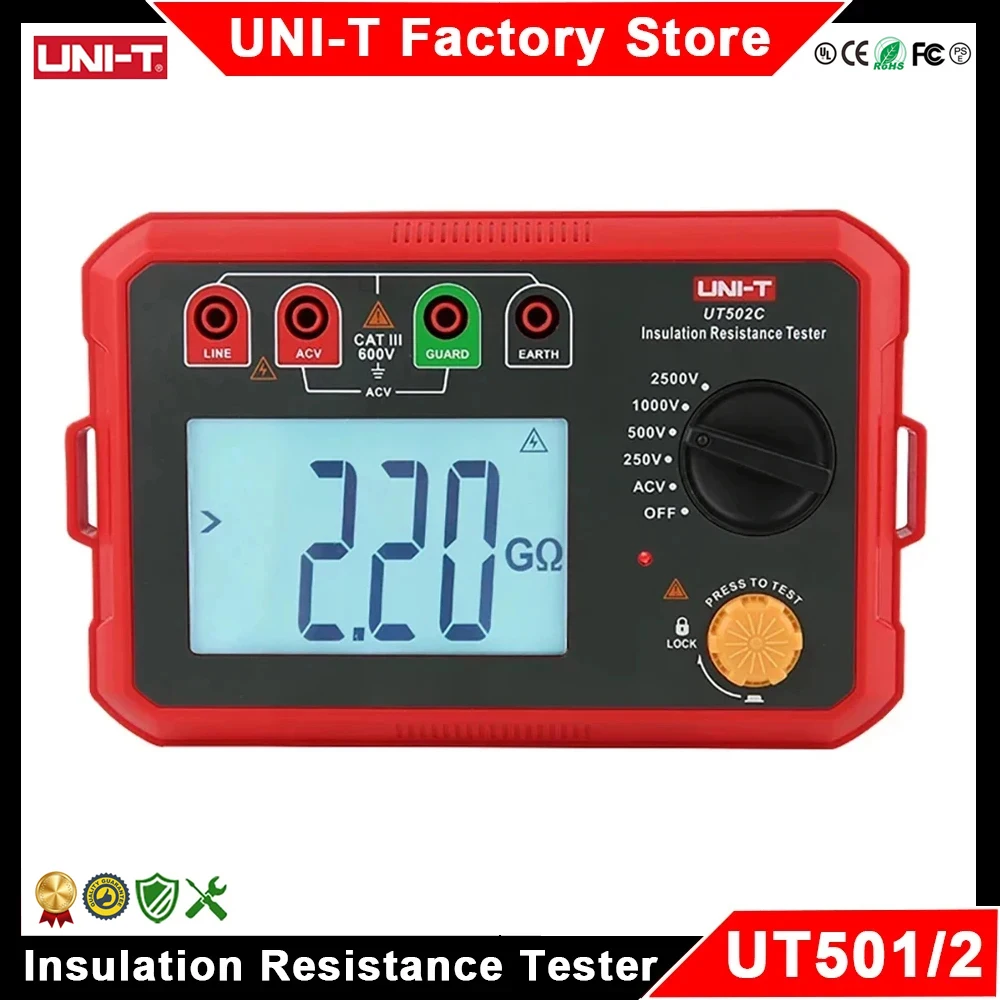 UNI-T UT501 UT502 جهاز اختبار مقاومة العزل مقياس المقاومة الرقمي Megohmmeter المهنية أوم قياس تستر الفولتميتر