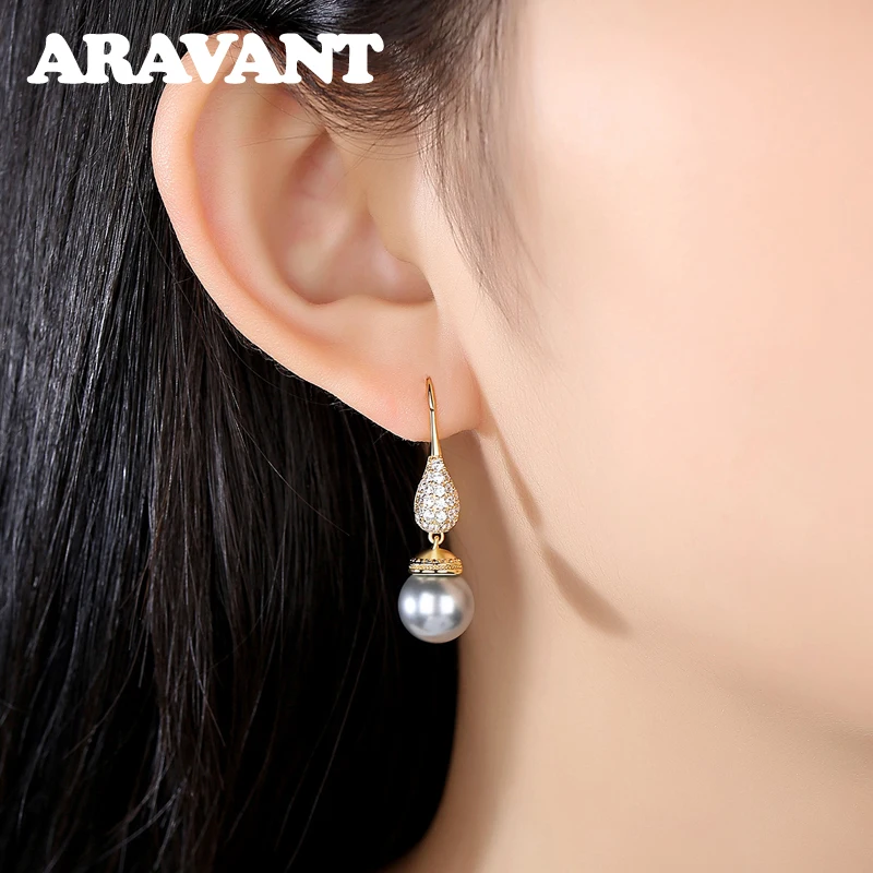 Aravant 925 Silver 18K Gold Water Drop Black Pearl Earring For Women Fashion Jewelry