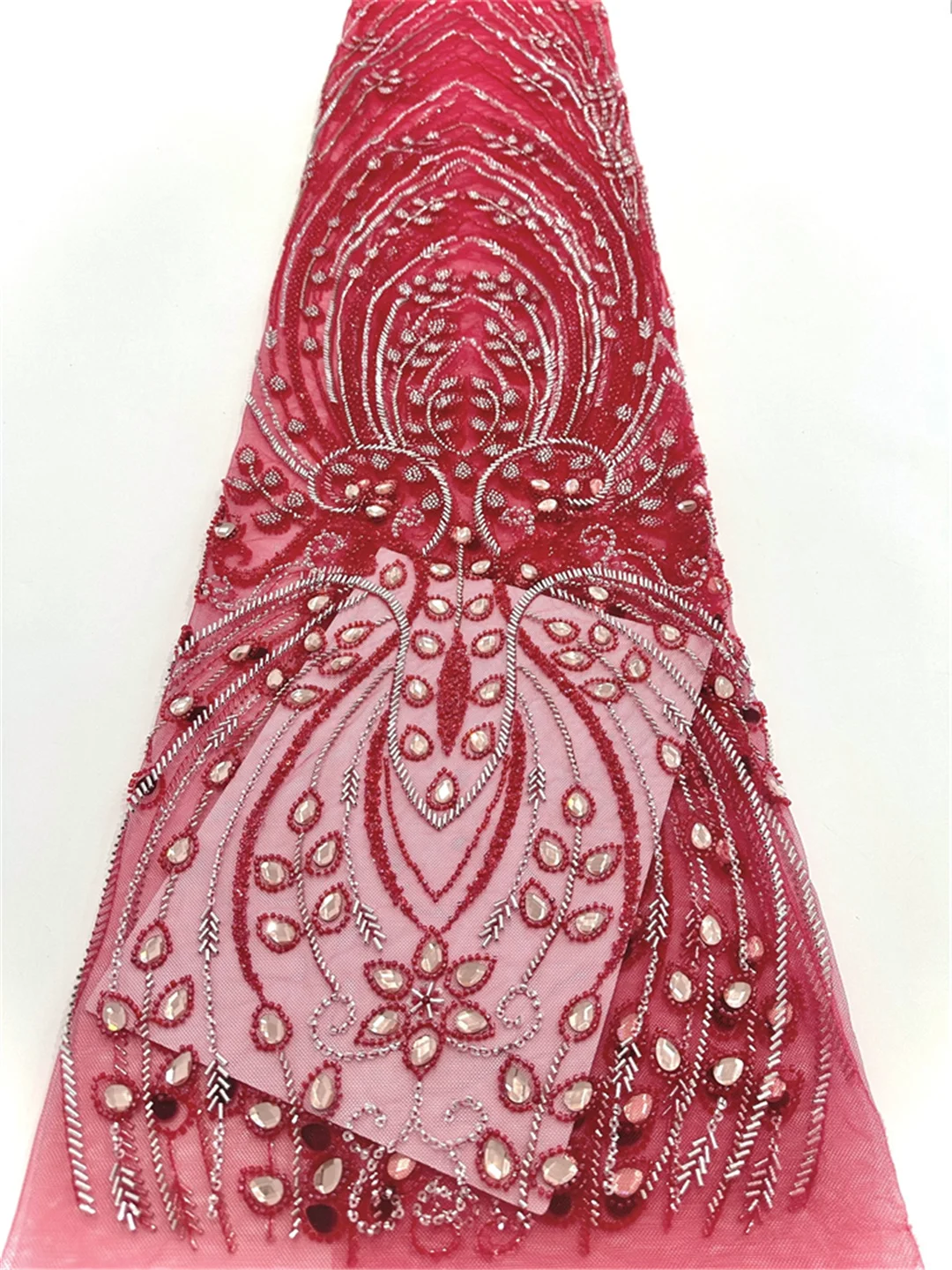 

Luxury African Mesh Lace Sequin Fabric For Sewing Clothes Beaded Tulle Wedding Dresses Embroidery Fabrics Sewing Material -SHIT