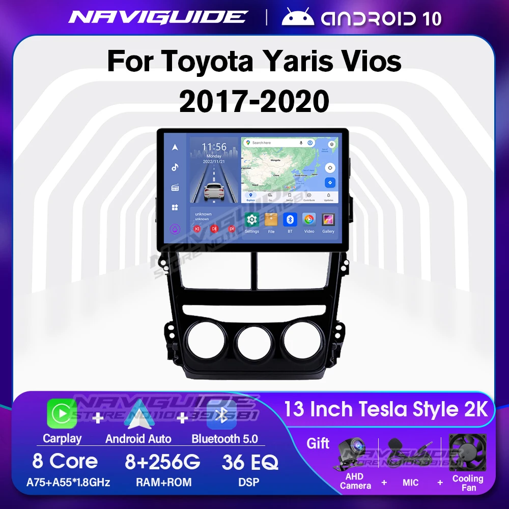 

NAVIGUIDE 13'' Car Radio For Toyota Yaris Vios LHD 2017-2020 Navigation GPS Car Video Audio Multimedia Player Carplay 1920*1200P