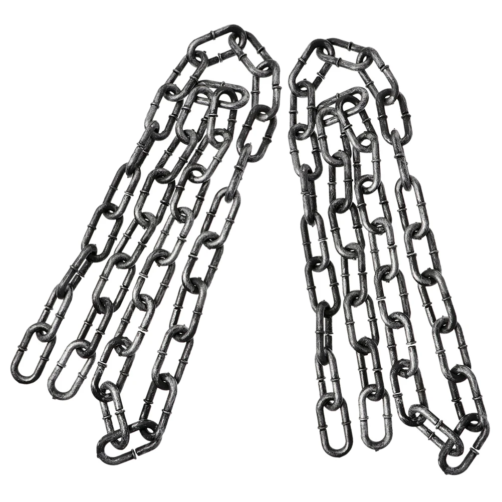 2pcs Realistic Fake Prison Chains Plastic Costume Props Scary Decor For Cosplay Stage Performance Haunted House Party Fake Rusty