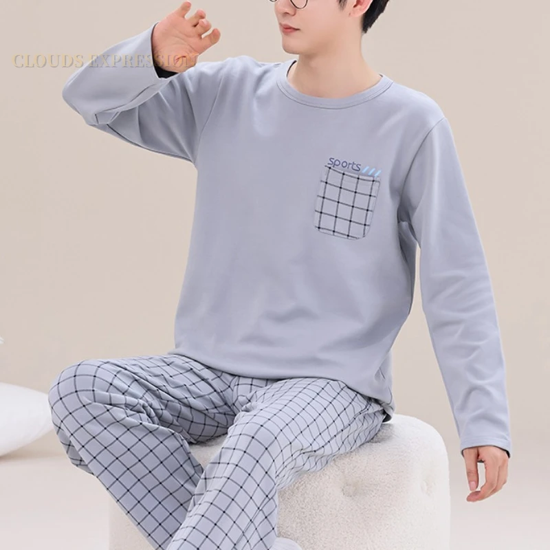 용수철 가을 플러스 5XL 니트 남성 잠옷, 레터 프린팅 잠옷 세트, 캐주얼 PJS 남성 라운지웨어 잠옷 패션