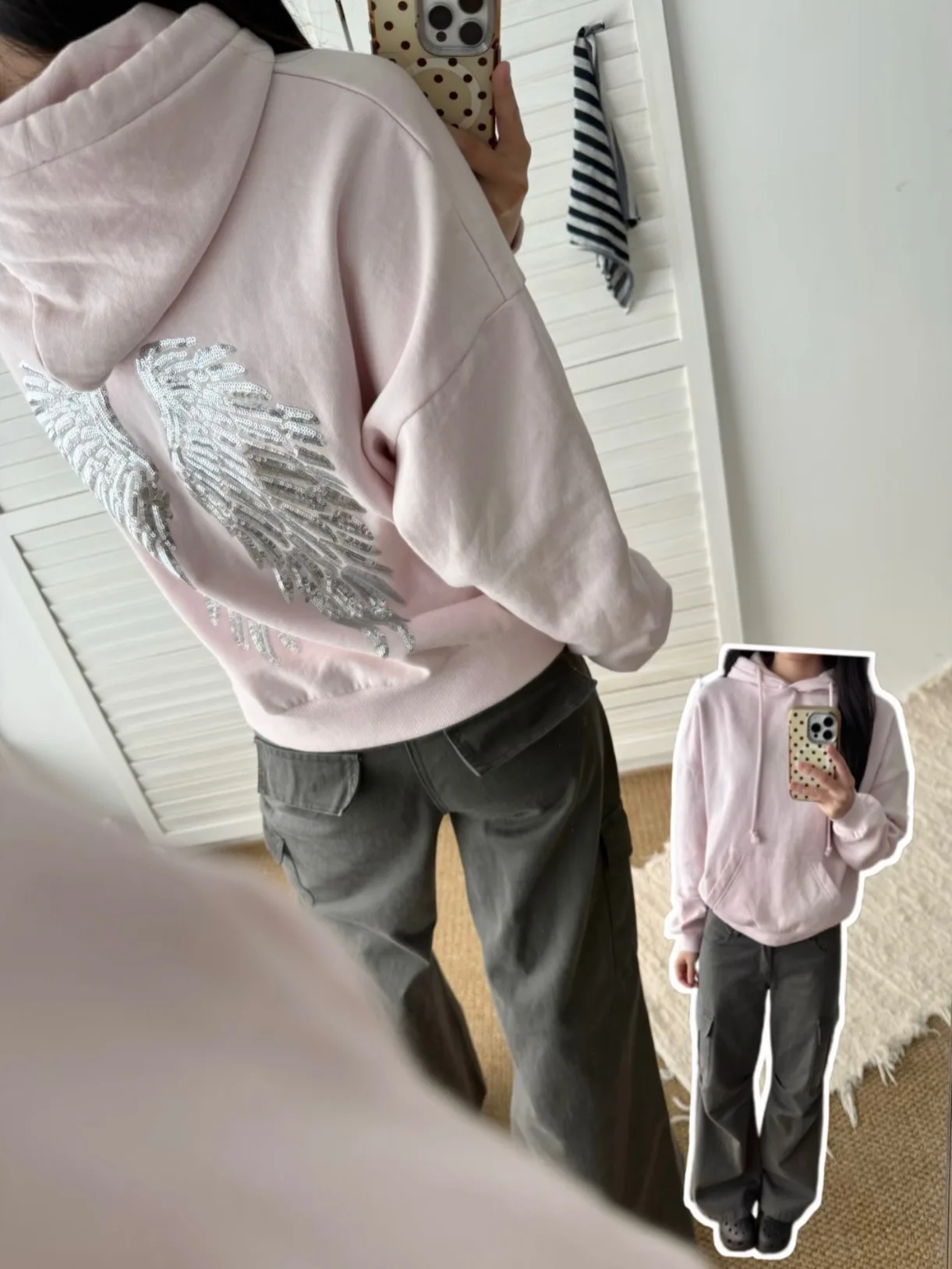 Pink Wing Sequin Hoodie Women's Loose Casual Long Sleeve Short Coat Trendy Zipper Closure Comfortable Fit Teen Girl's Sweatshirt