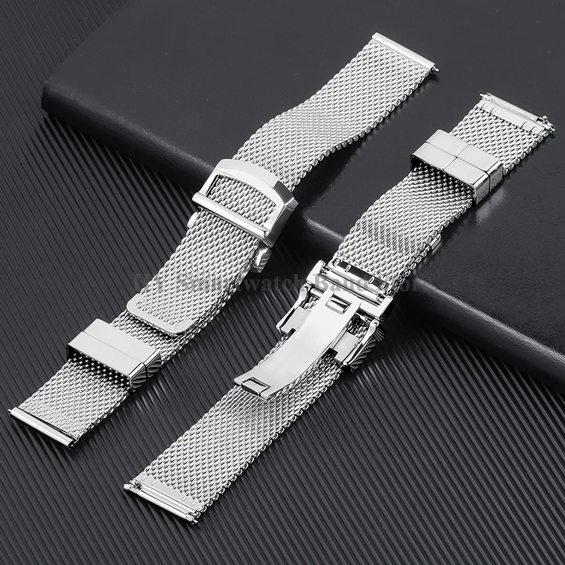 20mm 22mm Milanese Mesh Steel Strap for IWC Pilot Quick Release Wrist Band Solid Fold Buckle Bracelet for Seiko Stainless Strap