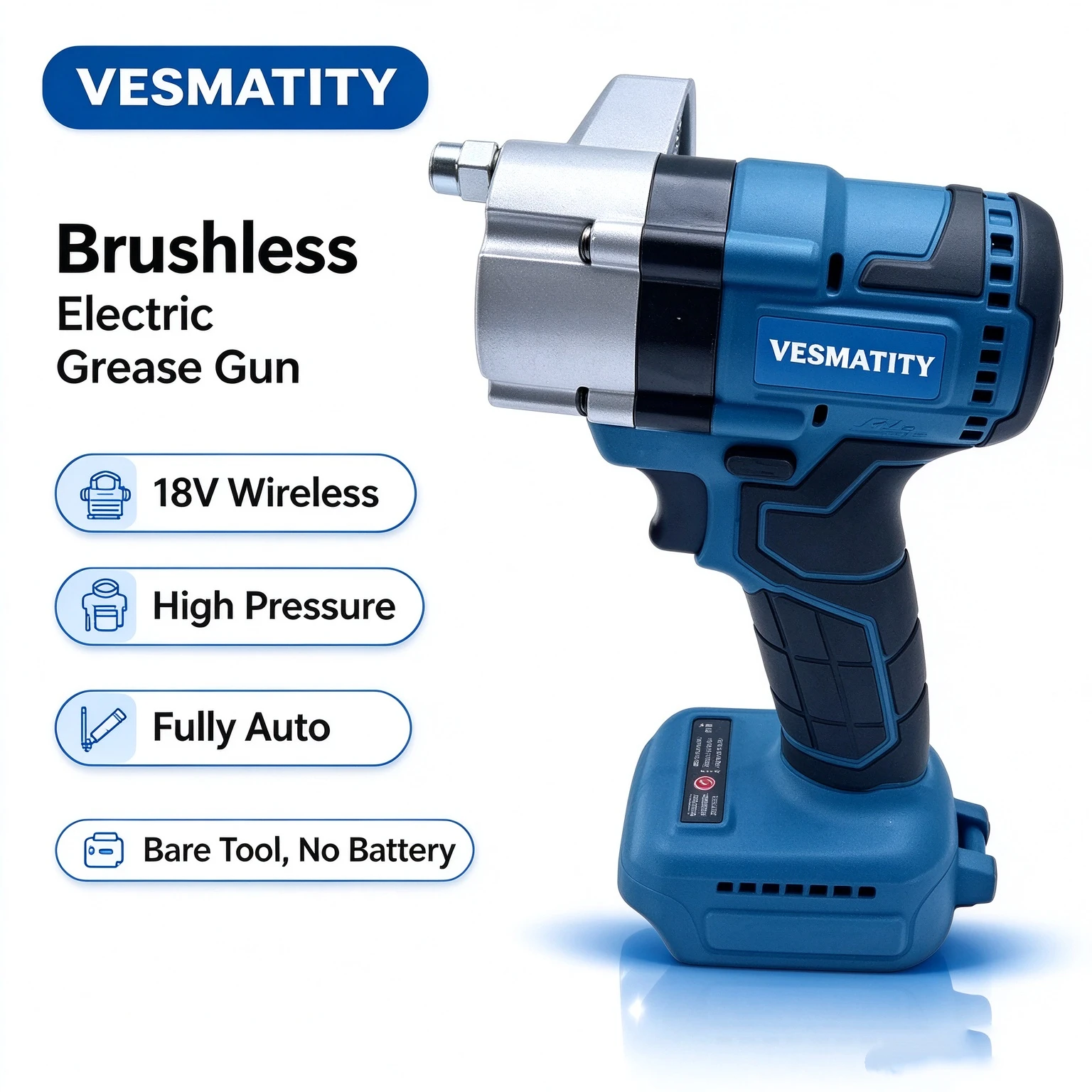 Brushless Electric Grease Gun 18V Wireless Fully Auto High Pressure Grease Gun for Excavator Truck Machinery, No Battery