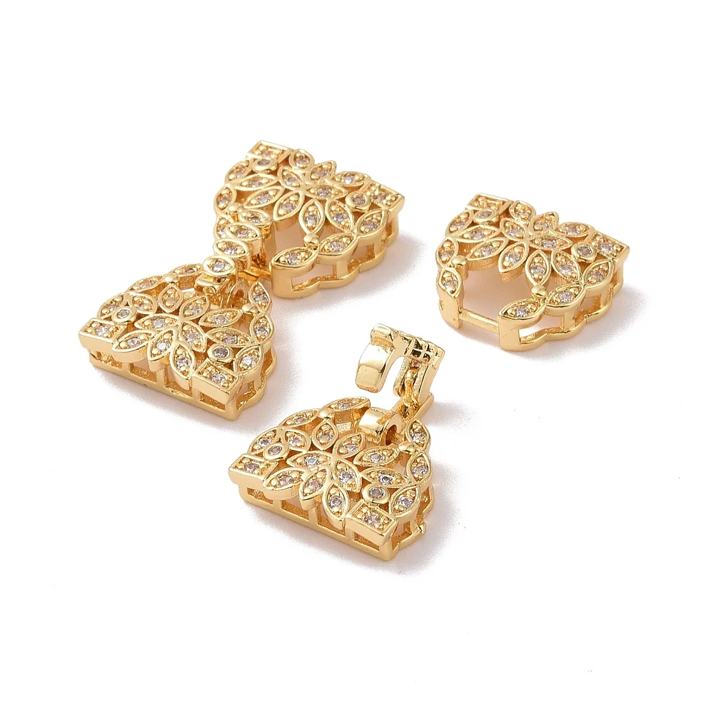PandaHall 10 Stück Messing-Micro-Pave-CZ-Bowknot-Faltschließen, Gold/Silber, 26,5 mm, Dreieck, 12,5 x 14,5 x 5 mm, für die Schmuckherstellung – Detail 2