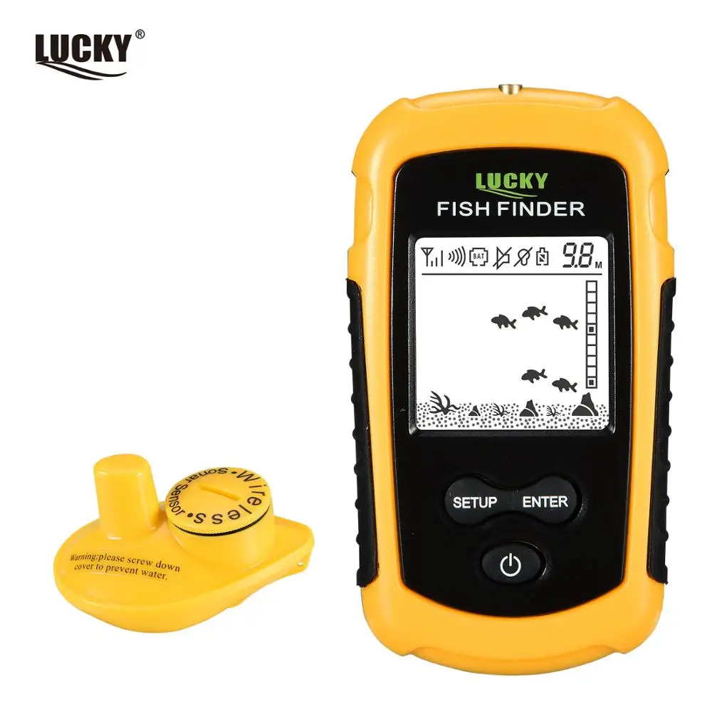 LUCKY FFW1108-1 Portable Fish Finder 400ft (120m) Wireless Working Range 2 Inch Black & White Screen Wireless Echo Sounder