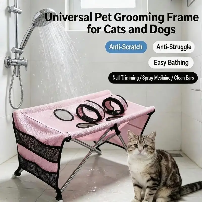 E8BD Pet Grooming Bed Set with Metal Frame, Grooming Shears and Two Cleaning Towels for Bathing, Brushing and Routine Coat Care