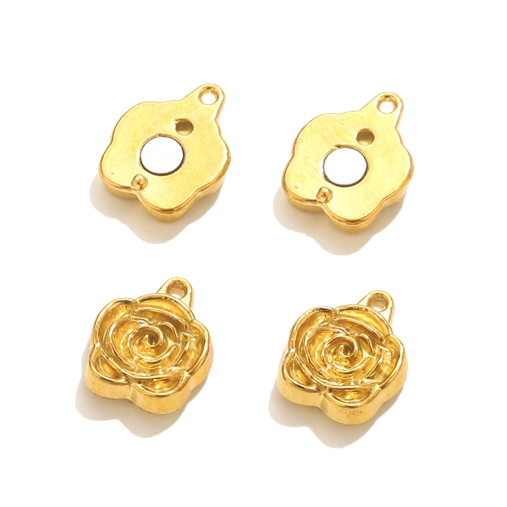 2 قطعة زهرة الورد المصنوعة من الفولاذ المقاوم للصدأ موصلات مغناطيسية المشابك المغناطيس سحر نهاية غطاء DIY بها بنفسك صنع المجوهرات سوار قلادة أجزاء