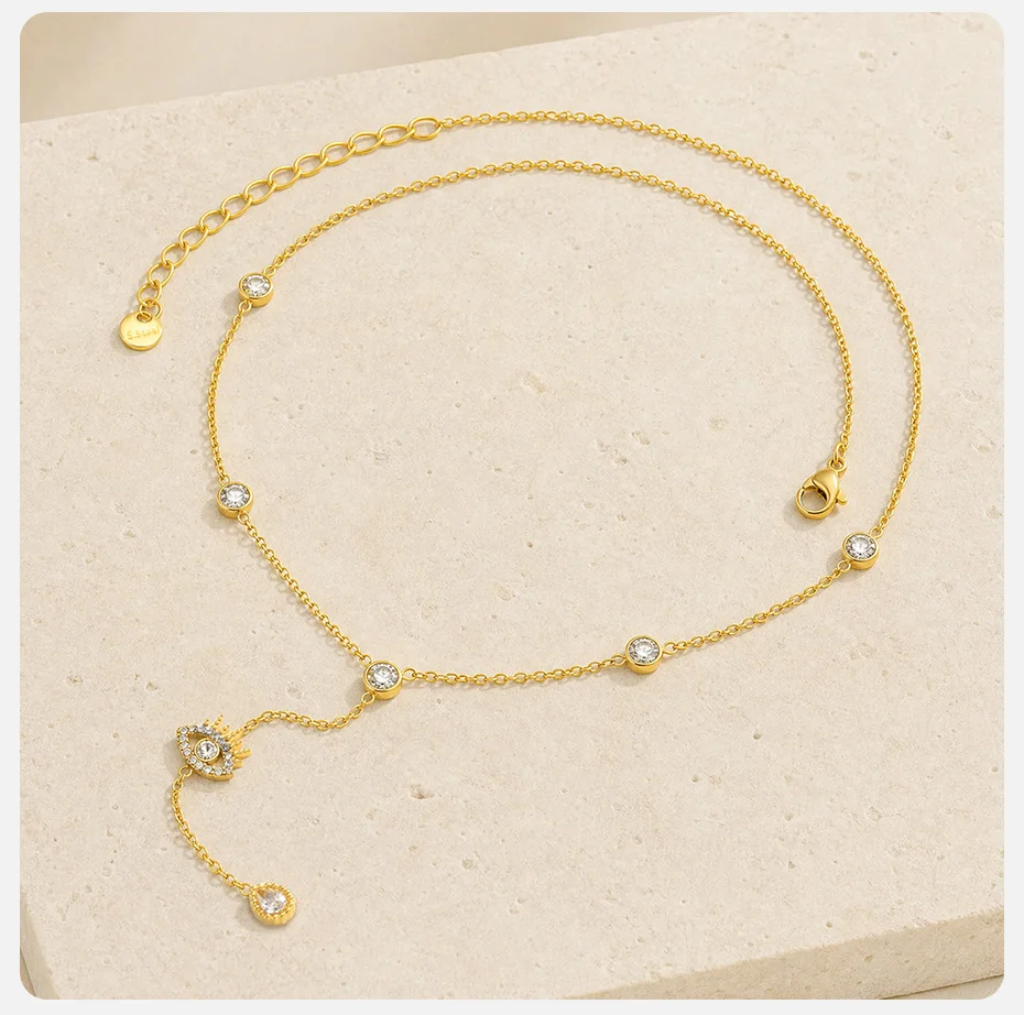 Vnox Trendige Kubische Zirkonia Böses Auge Halskette für Frauen, Vergoldet, Runde CZ Y-Form Lange Kette Anhänger Halskette, Alltagsschmuck – Detail 6