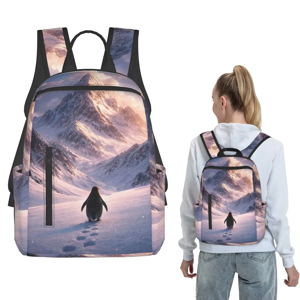 Penguins In The Snow Backpack Large Capacity Kids BookBag School Bag Shoulder Bags for Men Women