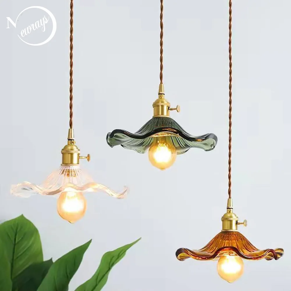 

Brass glass hanging lamp E27 Nordic simple retro nostalgic chandelier homestay bar restaurant entrance bedroom living room light