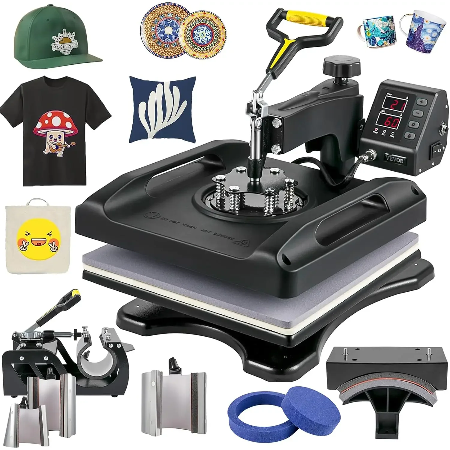 Heat Press Machine 8 in 1 Combo 15x15 Inch, 360° Swing Away Digital Tshirt Press Machine, Clamshell Sublimation Heat Press