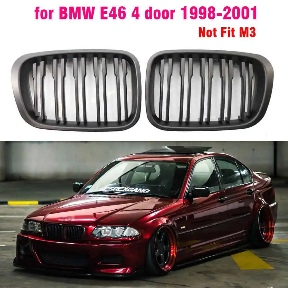 Double-line Matte Black Car ABS Front Bumper Radiator Kidney Grille Gril For BMW E46 3 Series 1998 1999 2000 2001 Car Styling