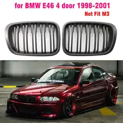 Double-line Matte Black Car ABS Front Bumper Radiator Kidney Grille Gril For BMW E46 3 Series 1998 1999 2000 2001 Car Styling