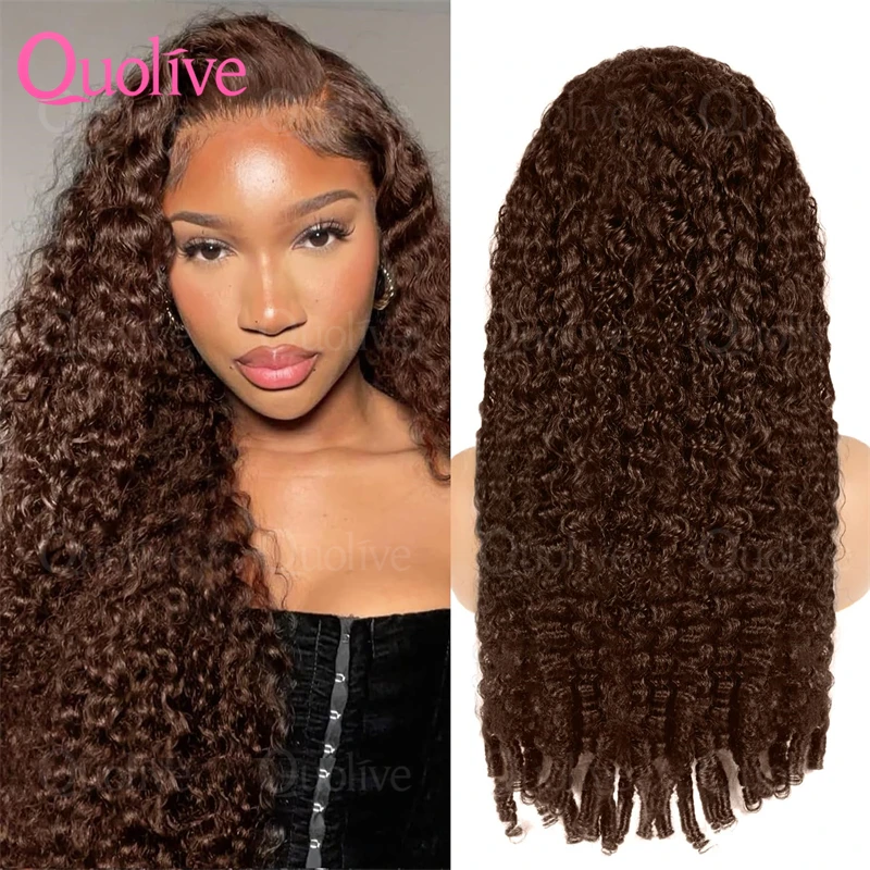 

Chocolate Brown Burmese Curly Half Wig 30 Inch Brazilian Glueless Human Hair Half Wig With Drawstring 13x6 Hd Lace Frontal Wig