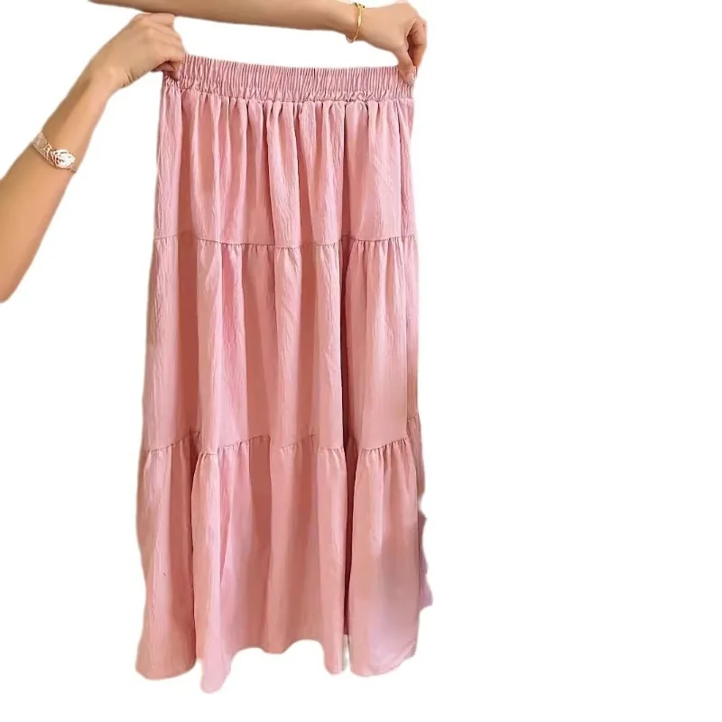 

Новые женские корейские модные многоярусные макси-юбки 2026 года с эластичной талией, повседневные однотонные А-силуэта, для праздников и уличного стиля, длинные юбки