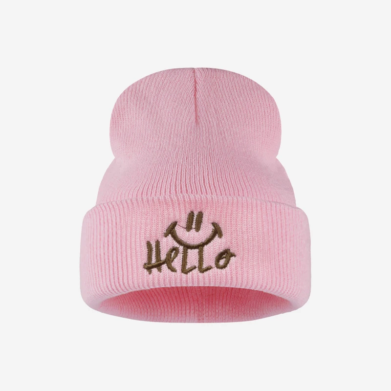 Knitted beanie for toddlers aged 1–3, featuring a soft “Hello” smile embroidery—perfect for everyday wear and outdoor activities - view 4