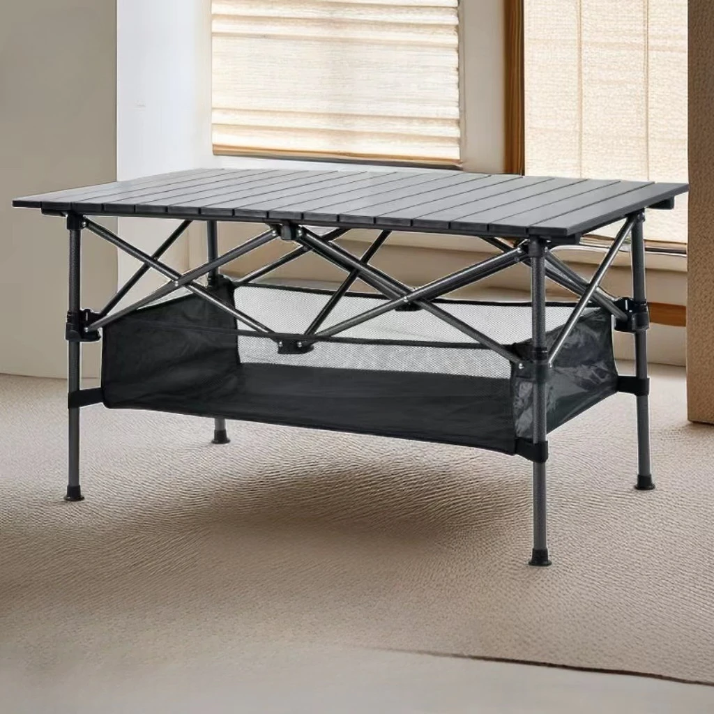 Aluminum Foldable Picnic Table, Portable Camping BBQ Rectangle Tea Desk, Scratch-Resistant Strong Load for Outdoor Use