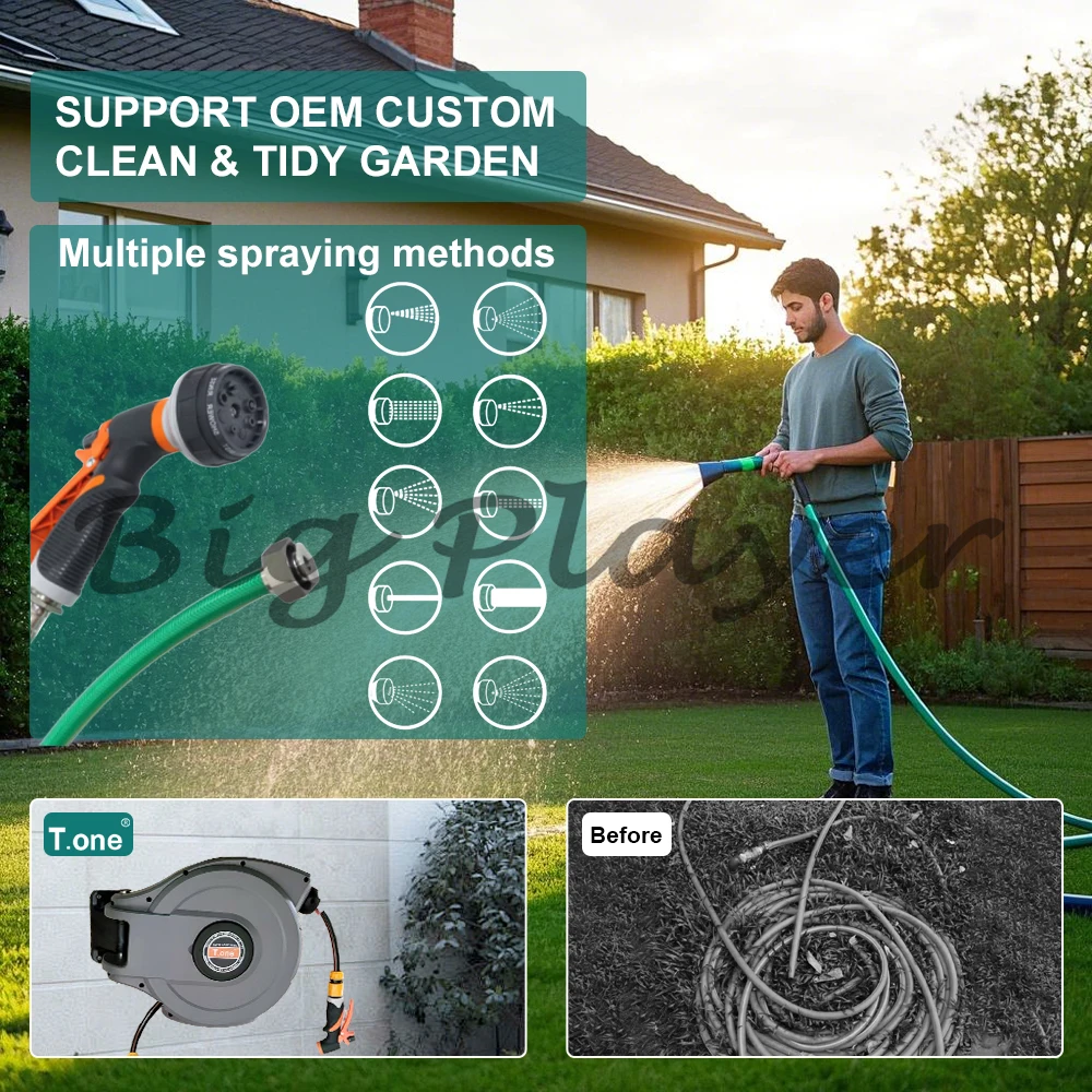 Wall-Mounted Automatic Retractable Garden Hose Reel - 180° Rotatable Irrigation System with Anti-Kink Water Hose