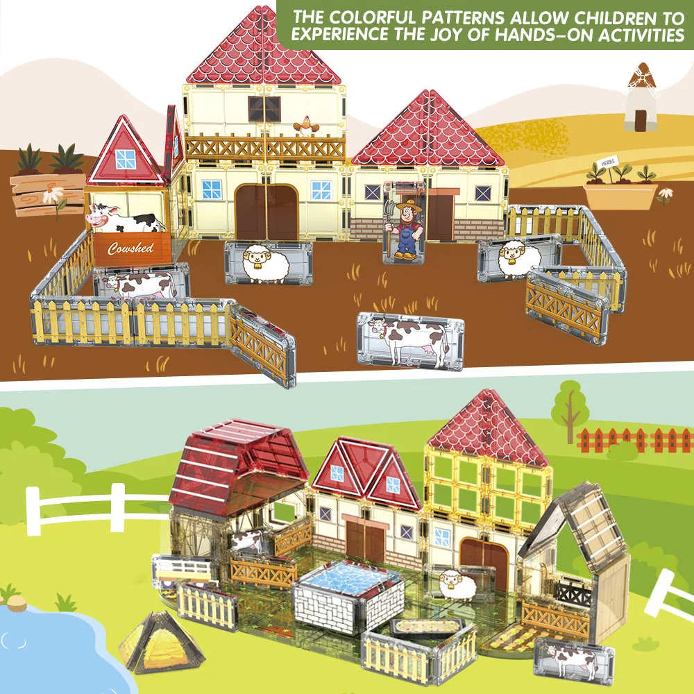 磁気シート積み木城シーンセット子供用磁気組み立てDIYビルディングブロックおもちゃ