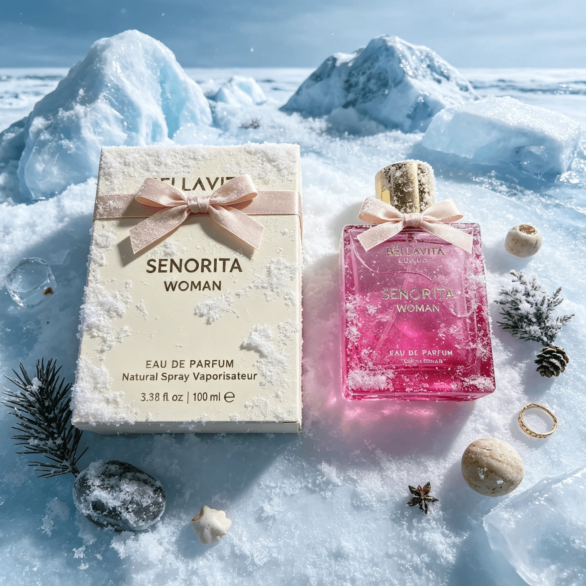 

BELLUVITU Luxury Women's Gift Set - Senorita Woman & Date Women's Perfume | Floral, 3.38oz/1.69oz Women's Perfume Liquid, Design
