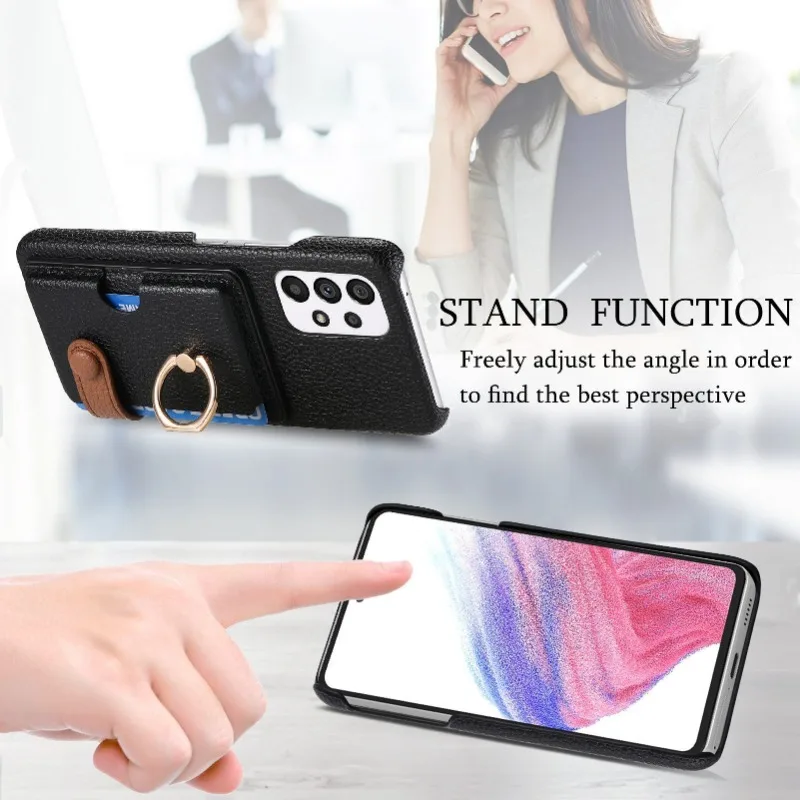 Кожаный чехол с кольцом для телефона Samsung Galaxy S23 S21 FE S24 Ultra S22 Plus A54 A14 A15 A25 A35 A55, чехол-кошелек с держателем для карт