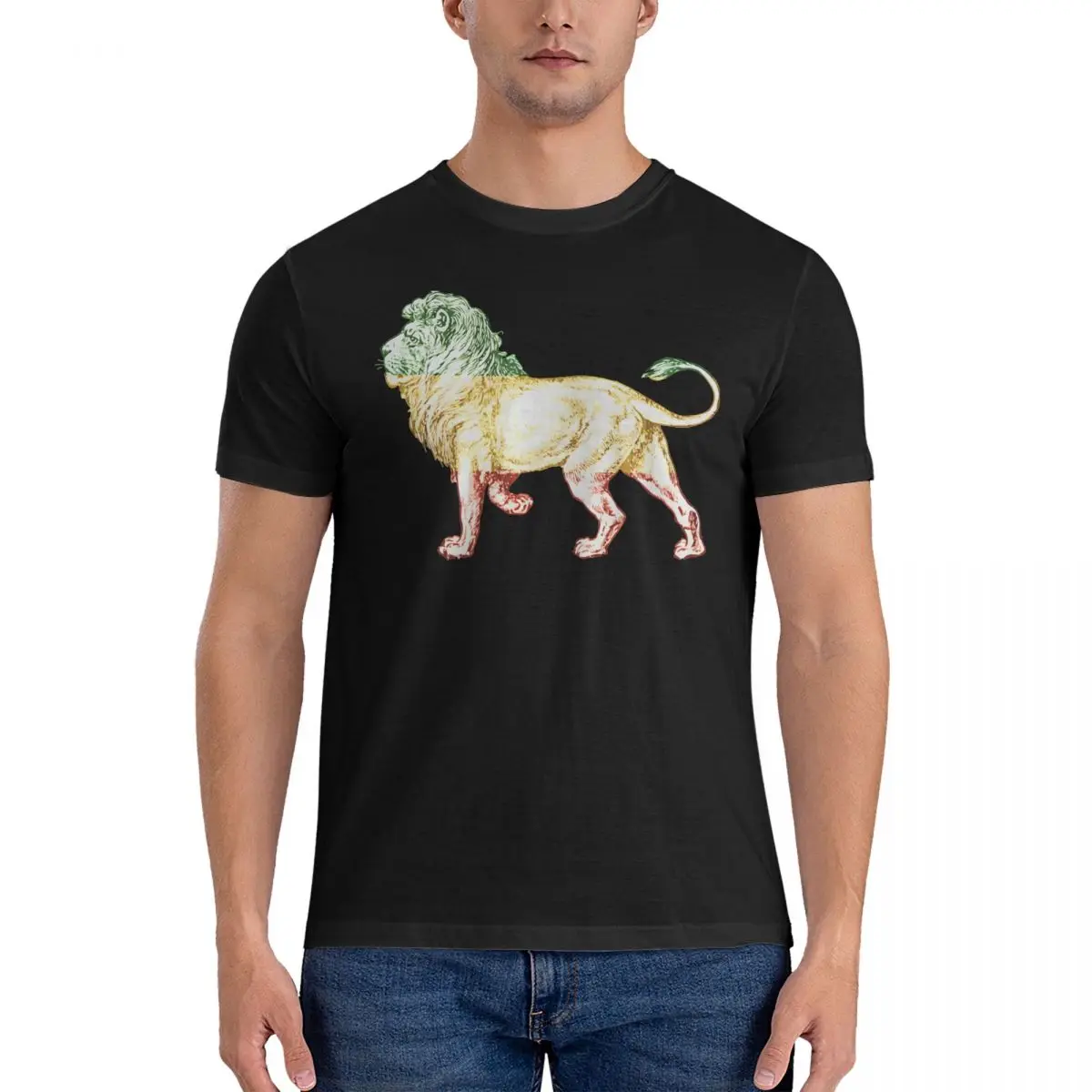 Rasta Reggae Ethiopia Jamaica T Shirts Men's 100% Cotton Awesome T-Shirts Round Neck Lion Of Judah Tee Shirt