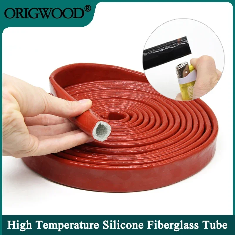 

1/2/5m Silicone Fiberglass Tube Coated Glass Fiber Braided Fireproof Sleeve Fire Retardant Case High Temperature Cable Sleeve