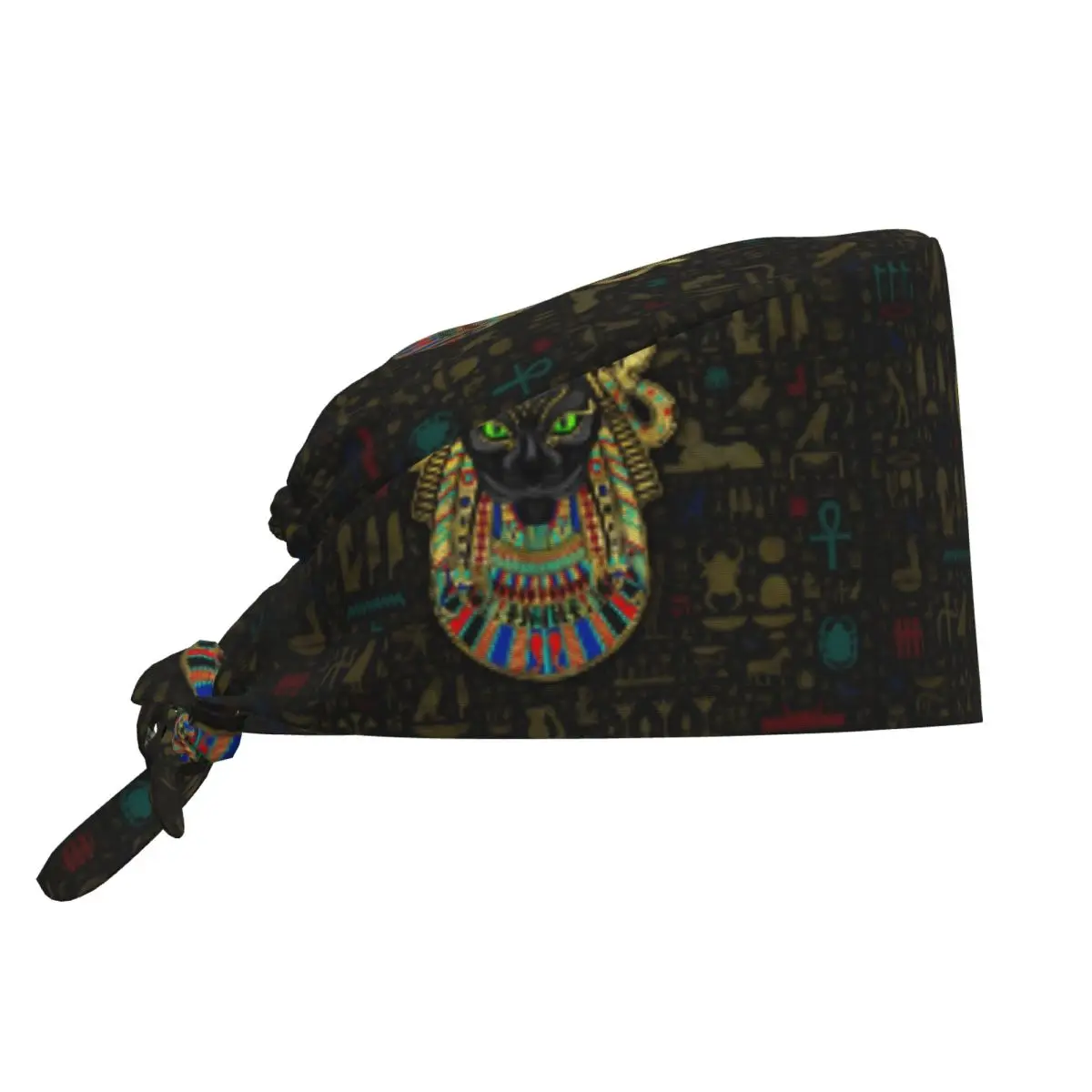 Adjustable Hieroglyphics Bastet Egyptian Goddess Working Hat Men Women Scrub Caps Scrub Nursing Doctor Surgeon Cap for Chef