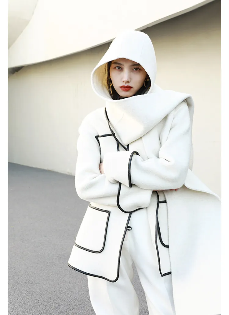 

Шерстяной шарф-пальто из двойной шерсти Lemon Chen Classic Bla White, ограниченная серия, простой крой, для повседневной носки