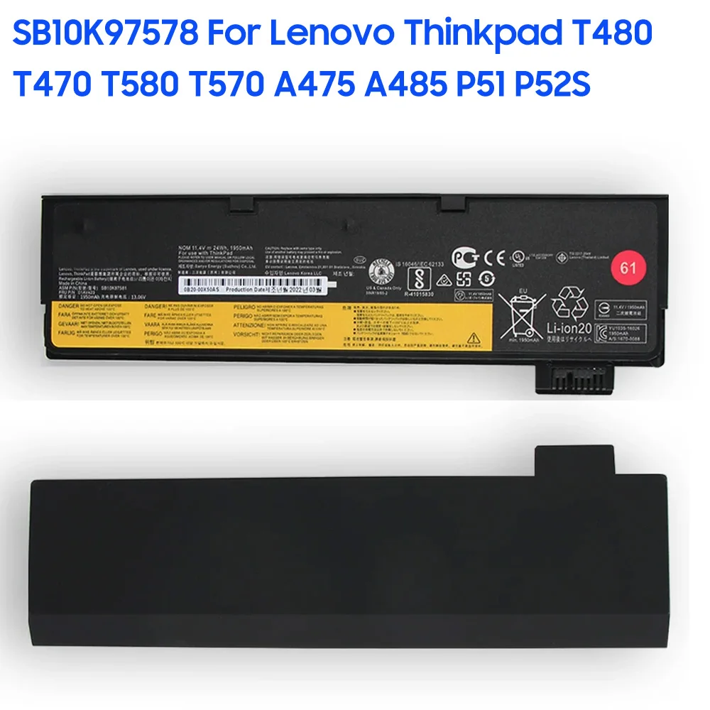 

Replacement Battery SB10K97578 For Lenovo Thinkpad T480 T470 T580 T570 A475 A485 P51 P52S