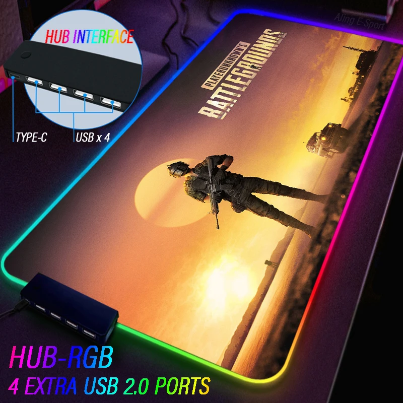 900*400mm RGB Luminous Mouse Pad Extensible 4 USB Type C HUB PUBG Eat Chicken Large Game Thick Magic Color Custom DIY Desk Rug