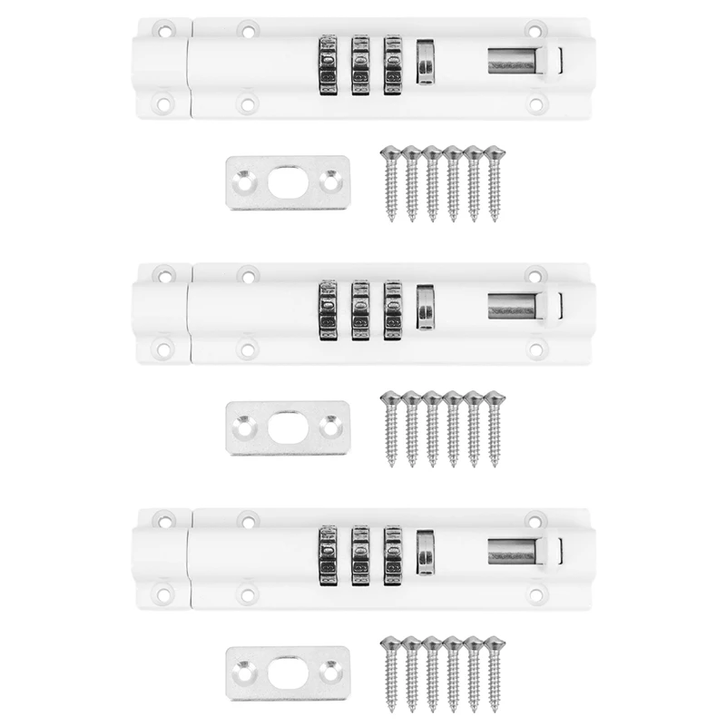 3X Horizontal Horizontal Door Bolt Lock Sliding Combination Code Can Be Reset For Gate Garage Cabinet White